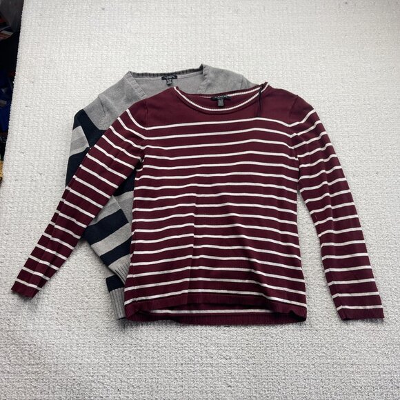Lot x2 Bulk Striped Pullover Sweater Knit Red / Grey Women Sz XL Preppy Cozy - Picture 7 of 16